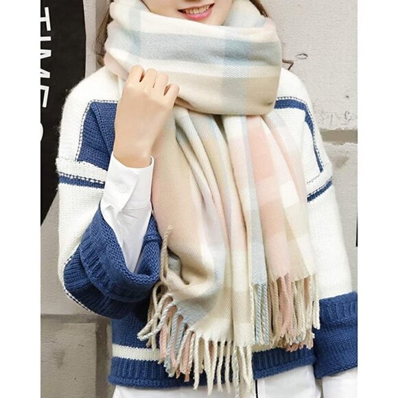 𝅺LONG Plaid Blanket Chunky Oversized Winter/Fall Warm Scarf Wrap Shawl NWT - Picture 1 of 7